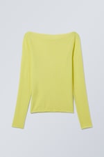 Yellow - Sheer Boatneck Long Sleeve - 0