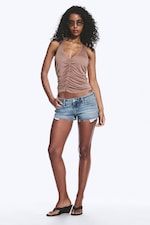 Washed Brown - Ruched Halter Jersey Top - 1
