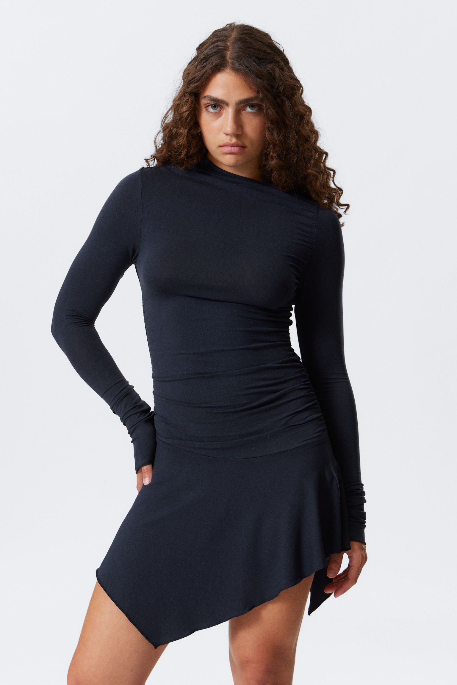 Asymmetrisches drapiertes Minikleid - Dunkelblau/Schwarz - 6