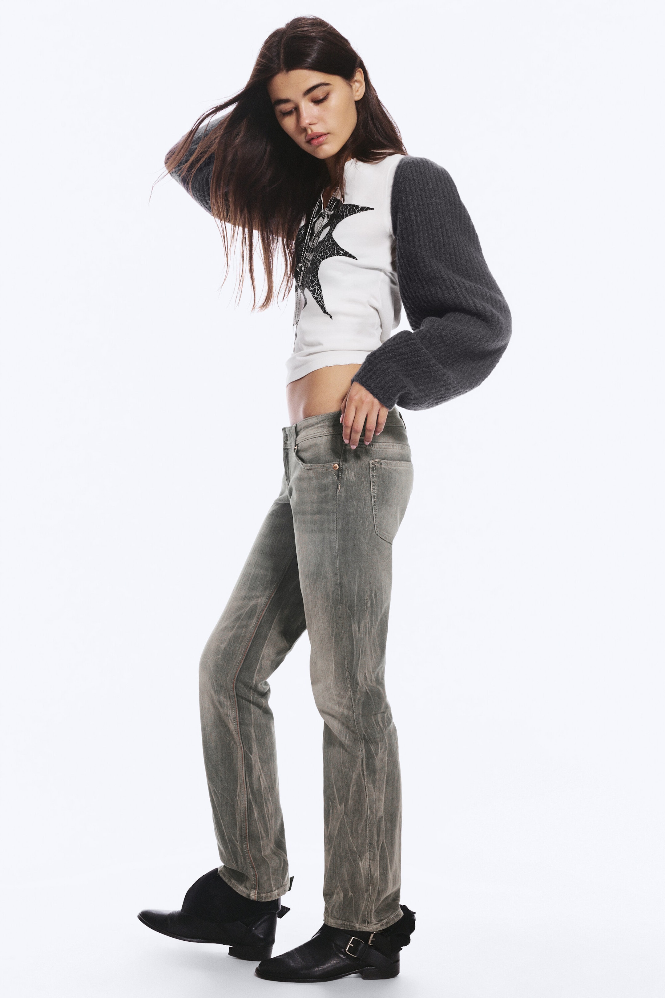I Scream Grey - Light Grey - RIOT LOW RISE SLIM FIT BOOTCUT JEANS