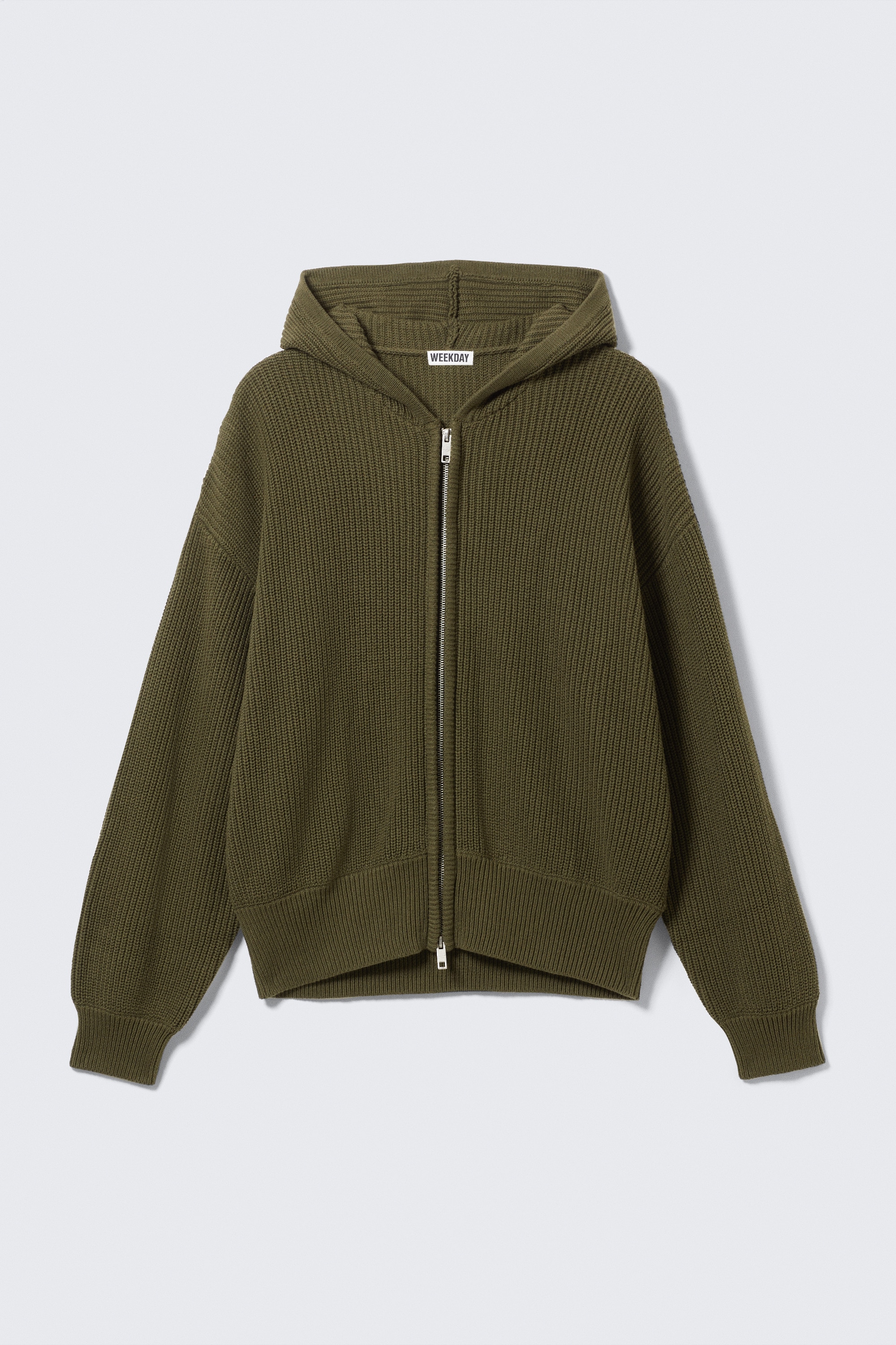 Boxig stickad hoodie - Mörk khakigrön