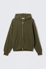 Dunkles Khakigrün - Kastiger Strick-Hoodie - 0