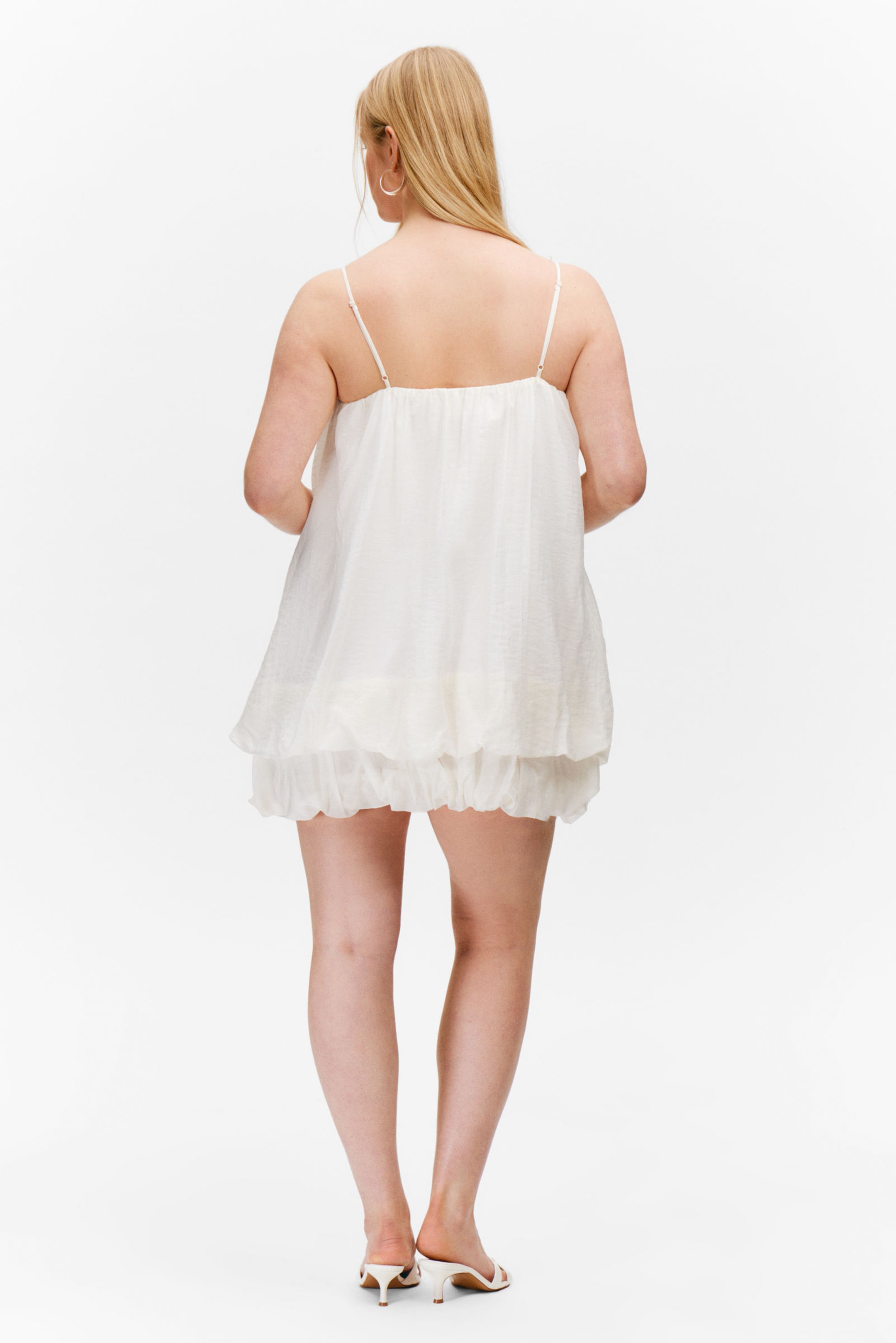 White - Sleeveless Balloon Mini Dress - 3
