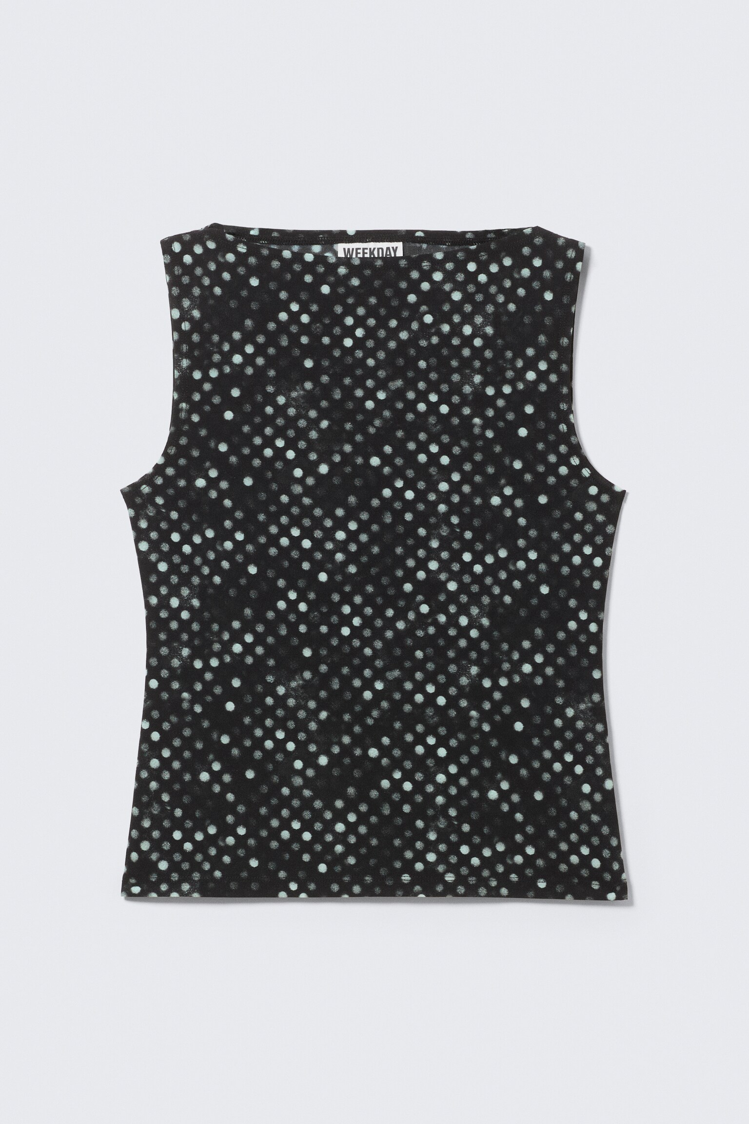 Sleeveless Printed Mesh Top - Black Polka Dot Spray
