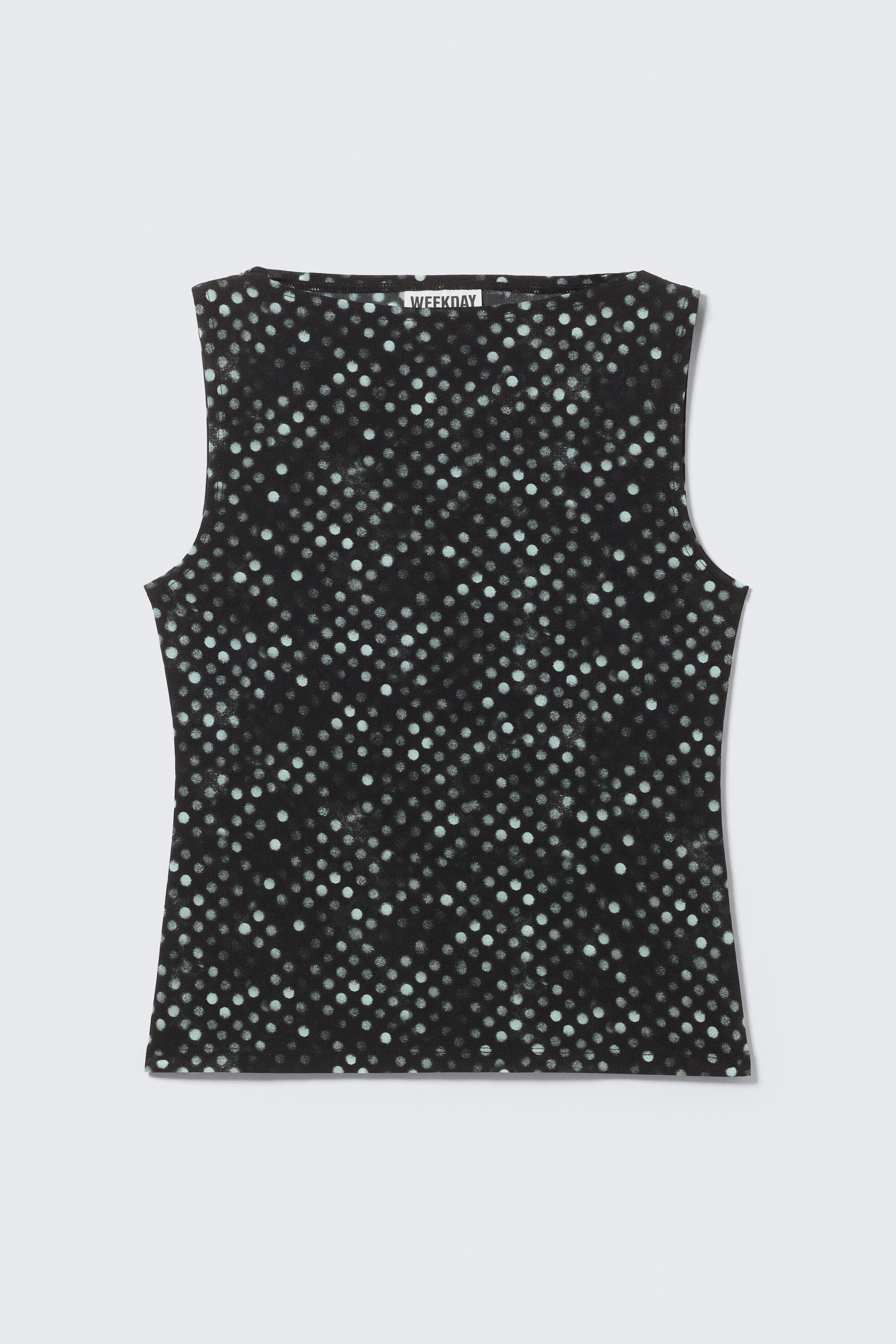 Black Polka Dot Spray - Sleeveless Printed Mesh Top - 1