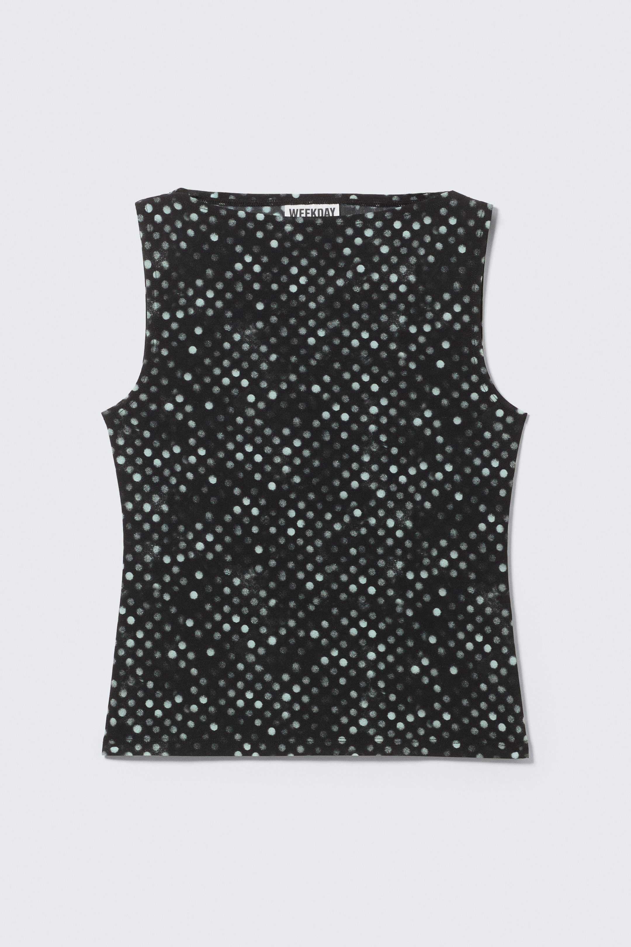 Black Polka Dot Spray - Sleeveless Printed Mesh Top - 3