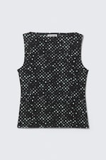 Black Polka Dot Spray - Sleeveless Printed Mesh Top - 3