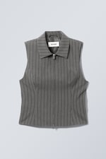 Dark Grey Stripe - Fitted Zip Vest - 0