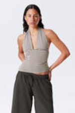 Dark Mole & White Stripes - Deep Halterneck Top - 0