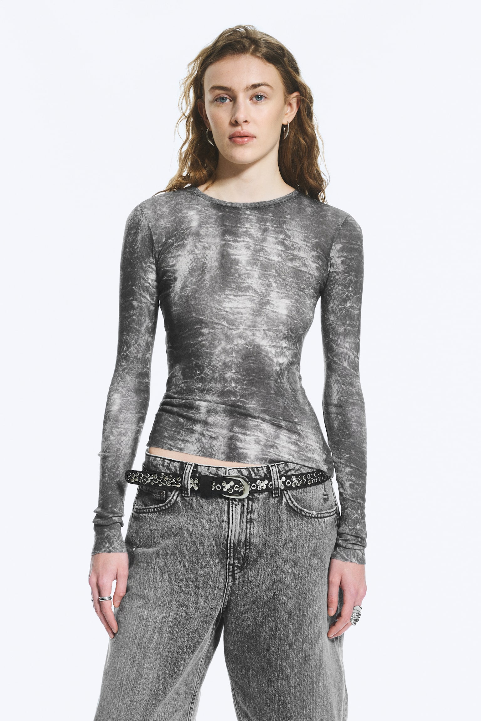 Top z długim rękawem Slim Fit - Czarny - Nadruk krokodyla - 1