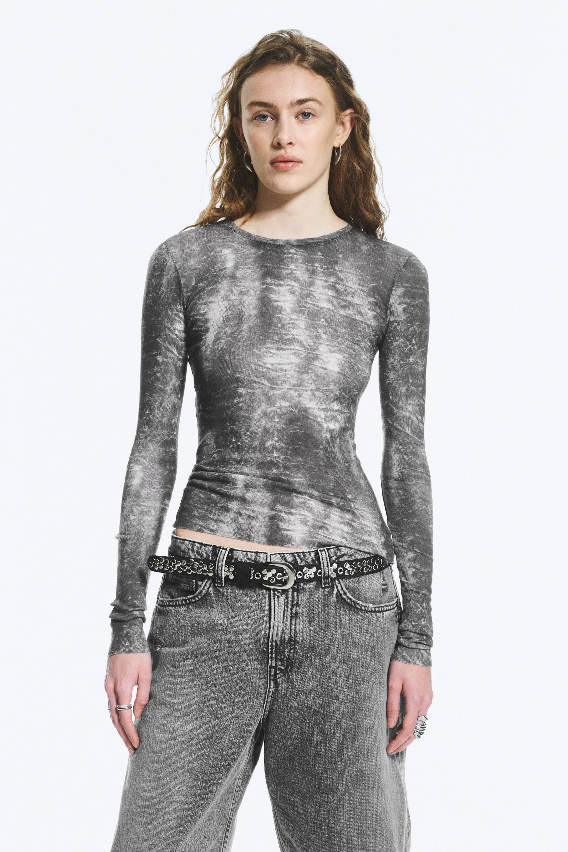 Schwarz - Croco-Print - Bedrucktes Slim-Fit-Longsleeve - 1