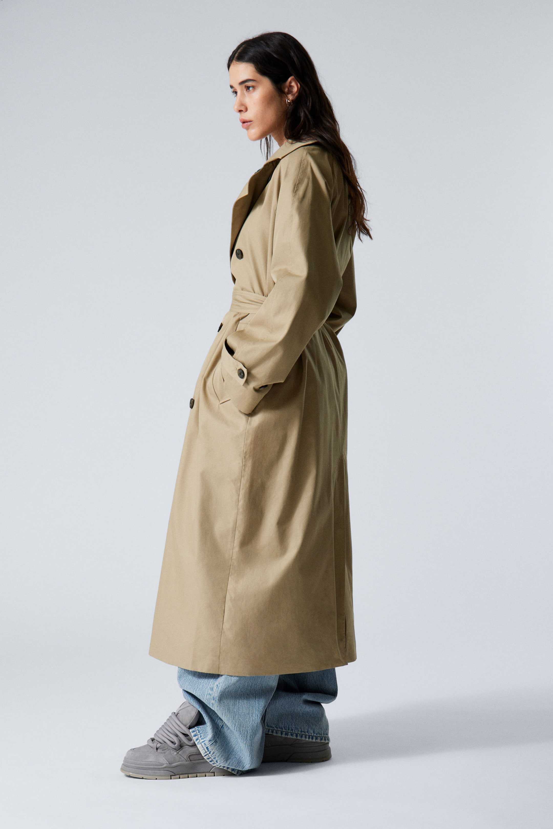 Beige - Oversized Double-Breasted Cotton Trench Coat - 3
