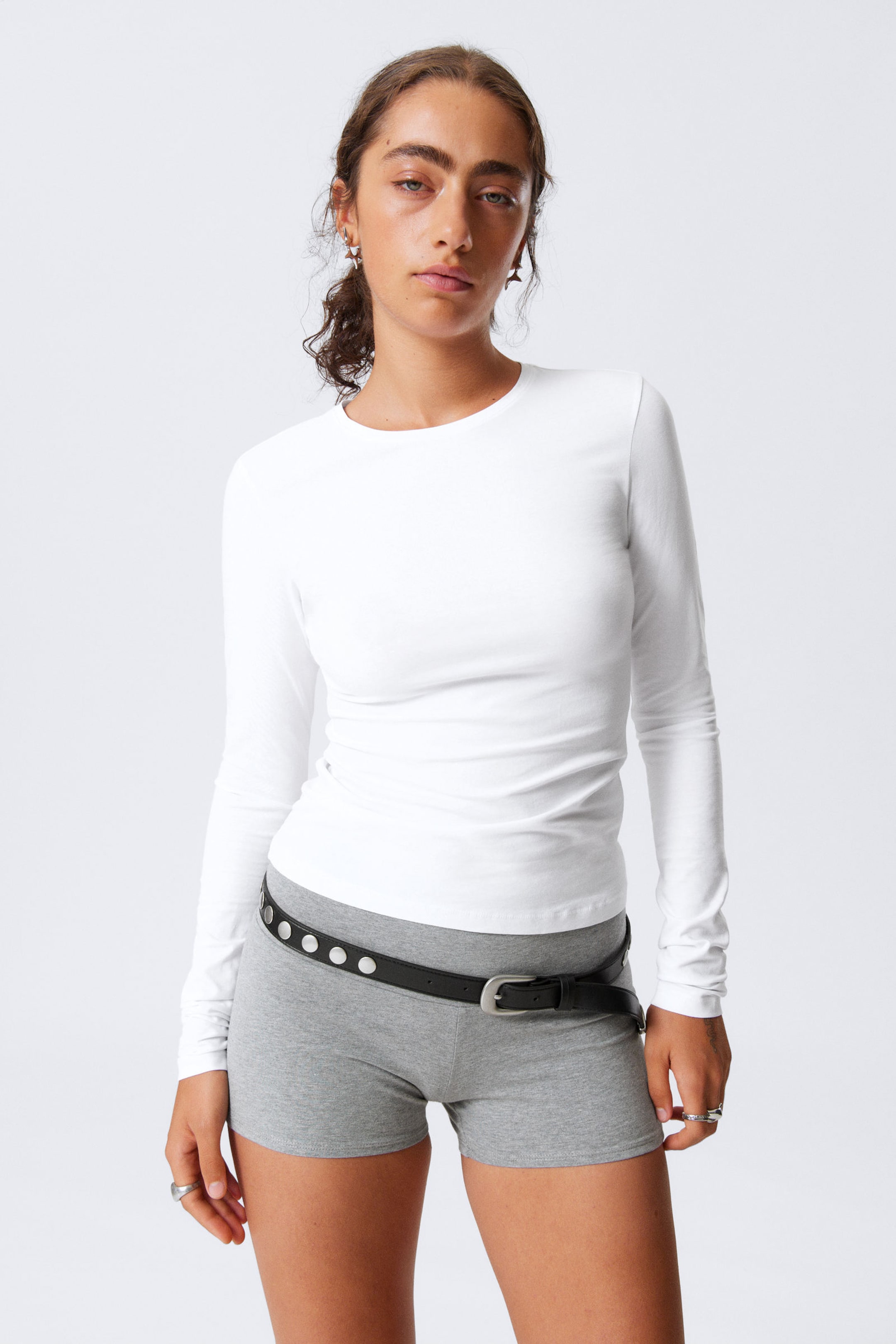 #FFFFFF - Slim-fit top met lange mouwen - 1