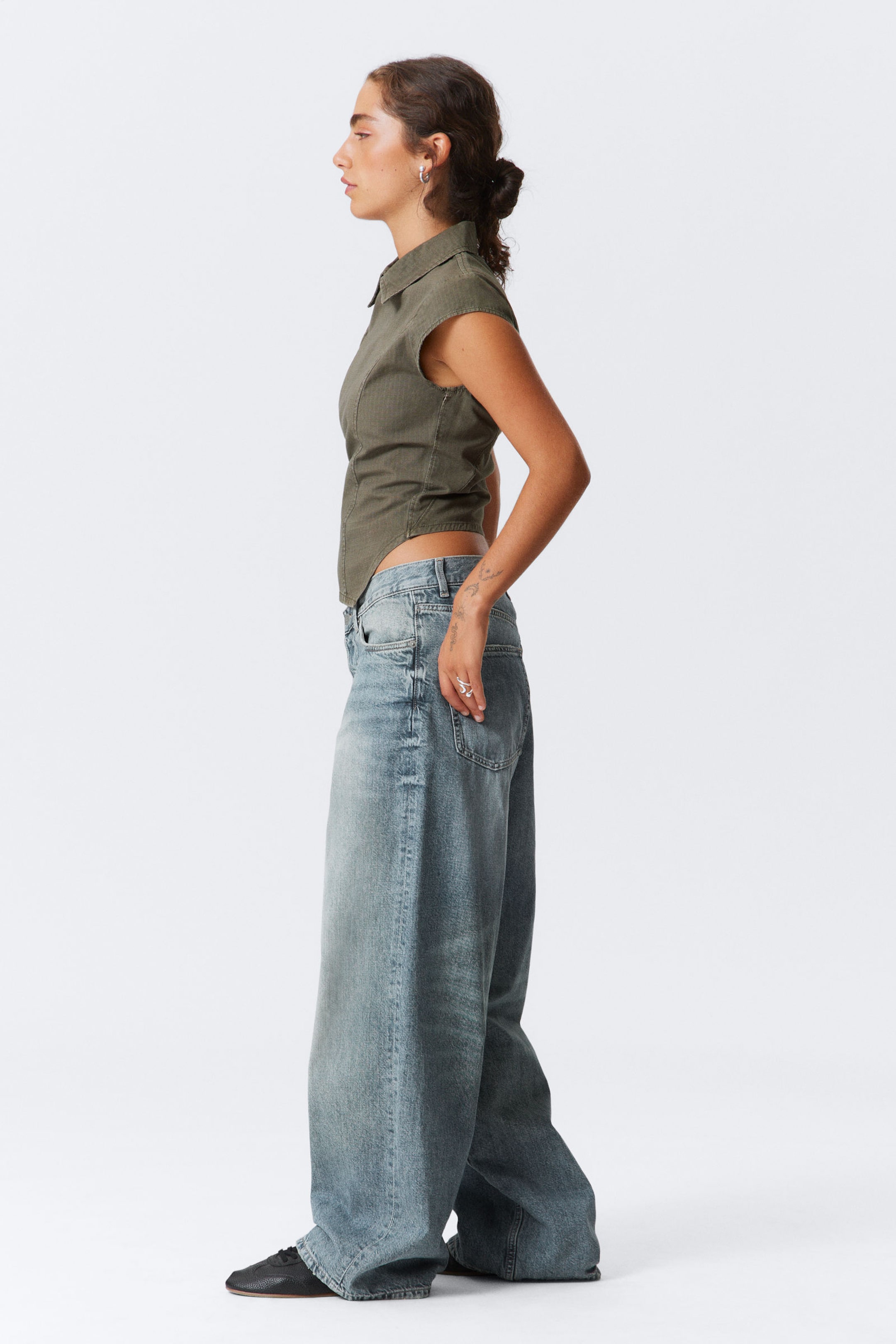 Khaki Green - Cap-Sleeved Asymmetric Ripstop Top - 3