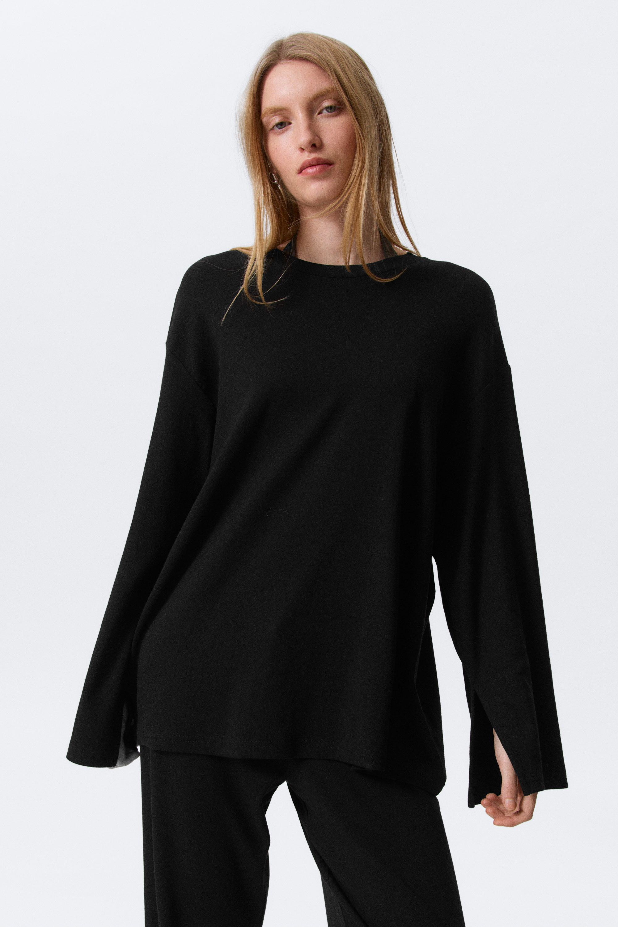 Black - Relaxed Long-Sleeved Jersey Top - 2