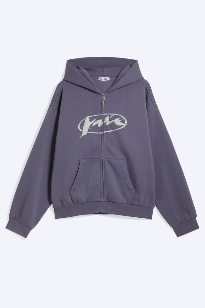 Weiter Hoodie mit Reißverschluss und Print - Dunkelviolett/Dunkelblau - "Broken Beats"/Dunkelbraun - 1