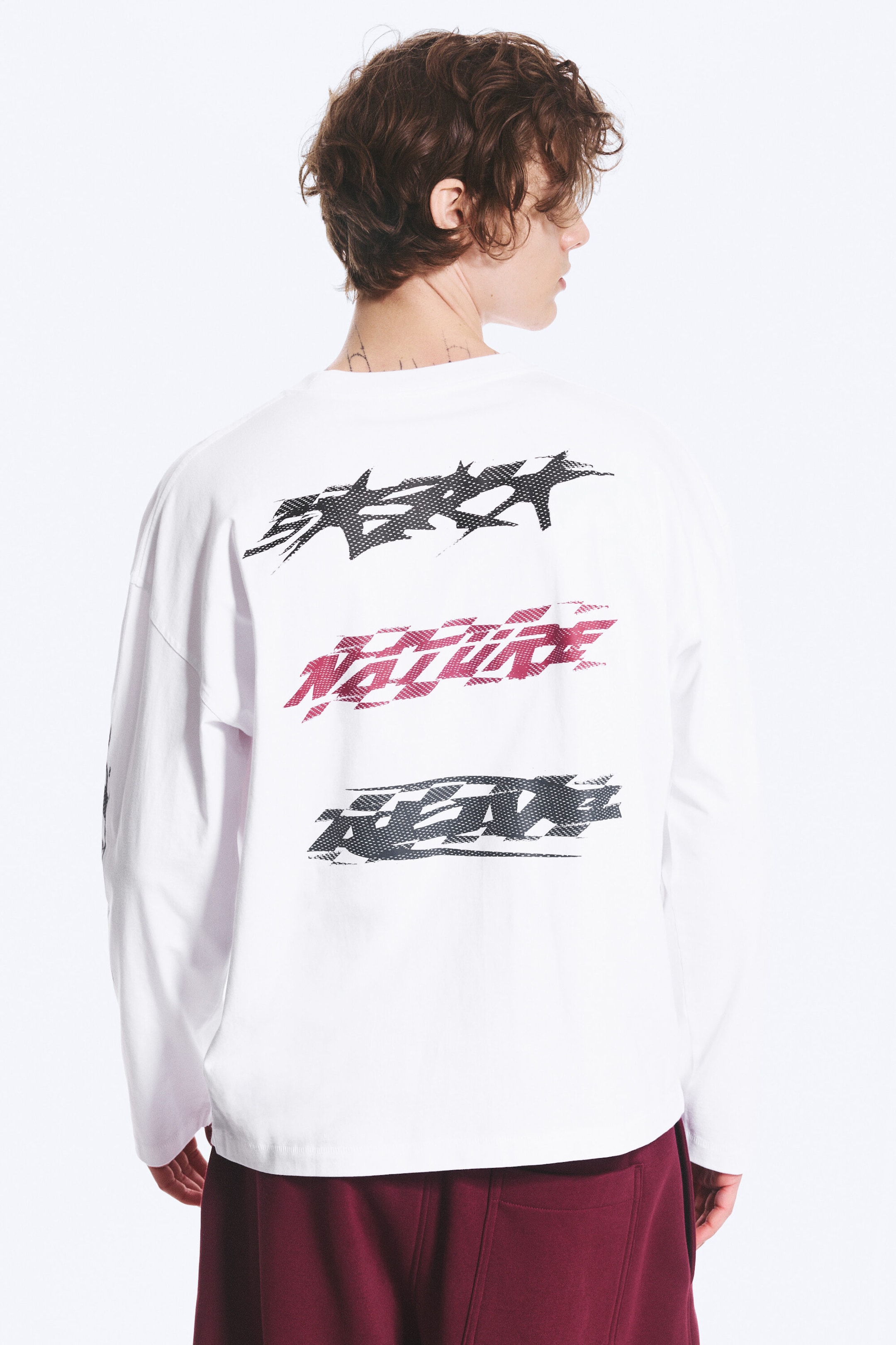 White - Racer - Oversized Graphic Long-sleeve - 2
