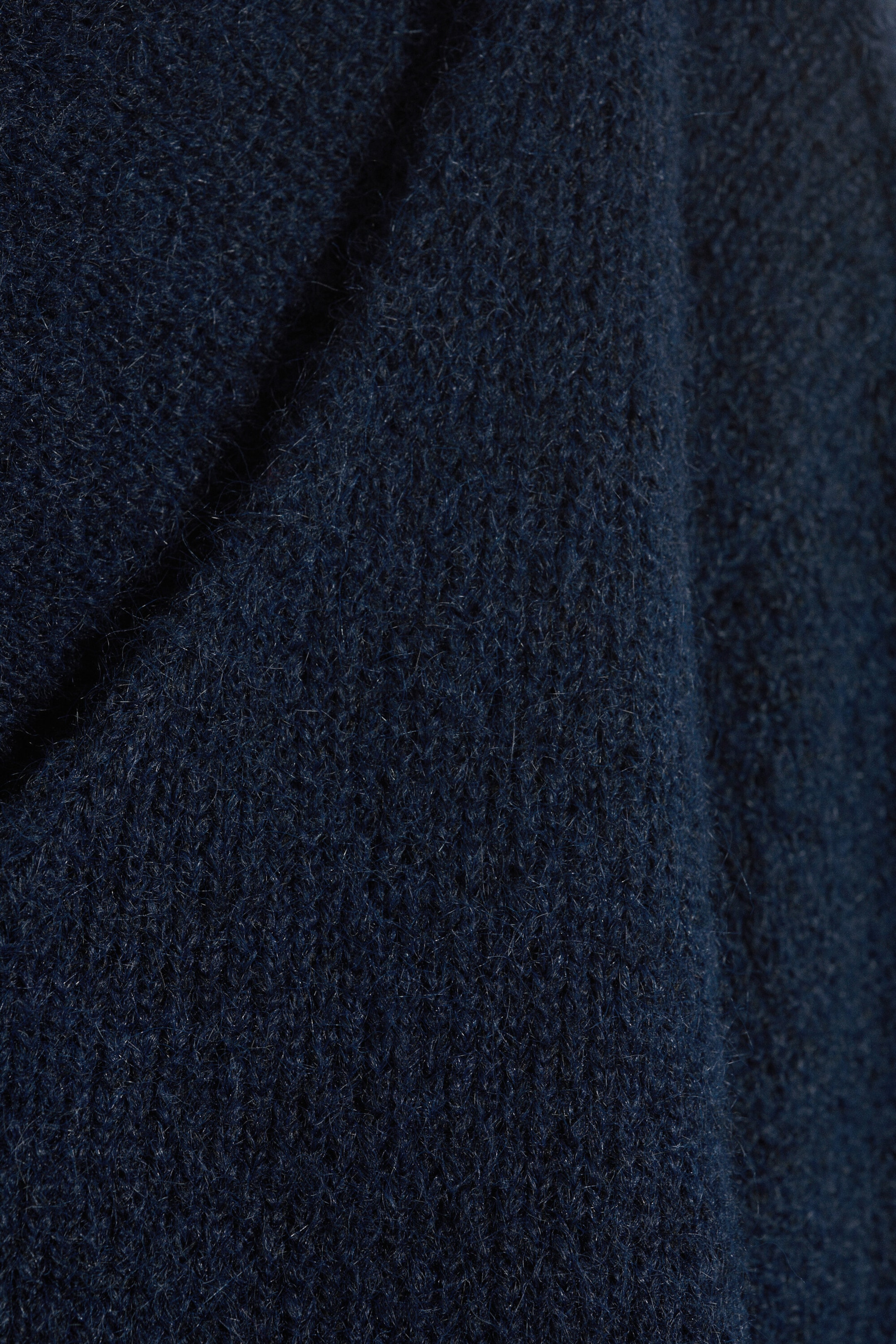 Dark Blue - Oversized Knitted V-Neck Sweater - 4