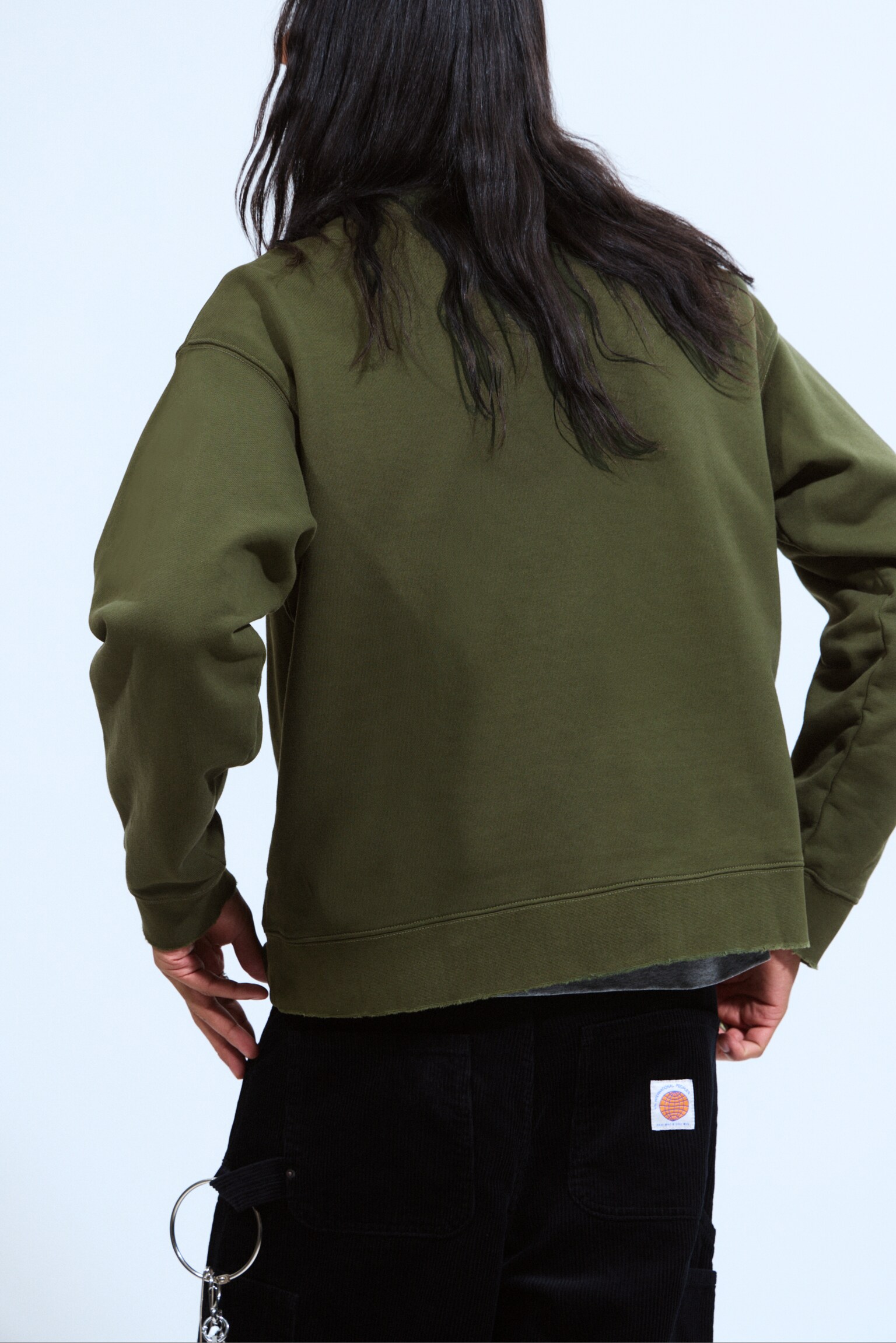 Boxy Distressed Sweatshirt - Dark Green/Faded Black - 4