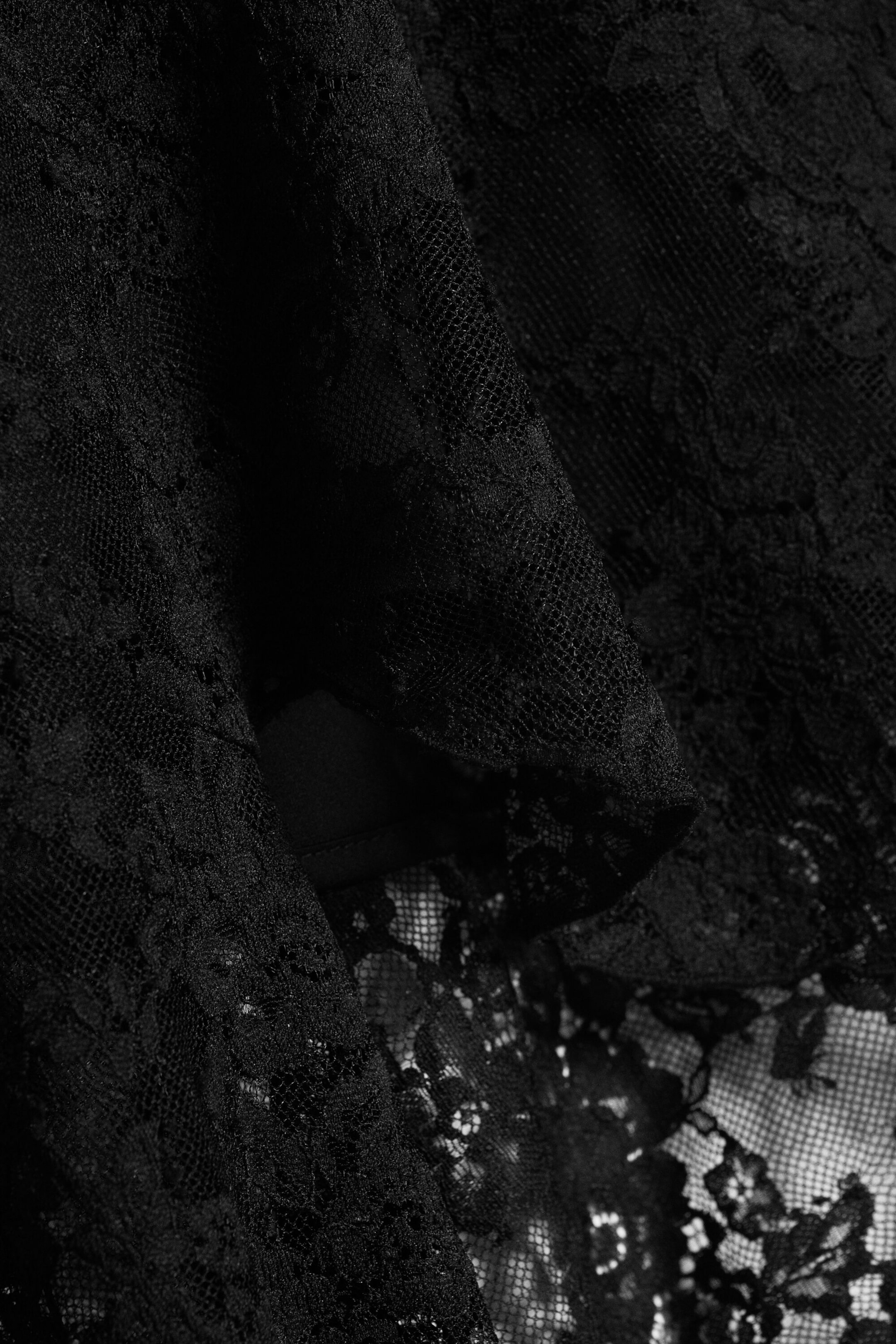 Black - Asymmetric Lace Mini Skirt - 2