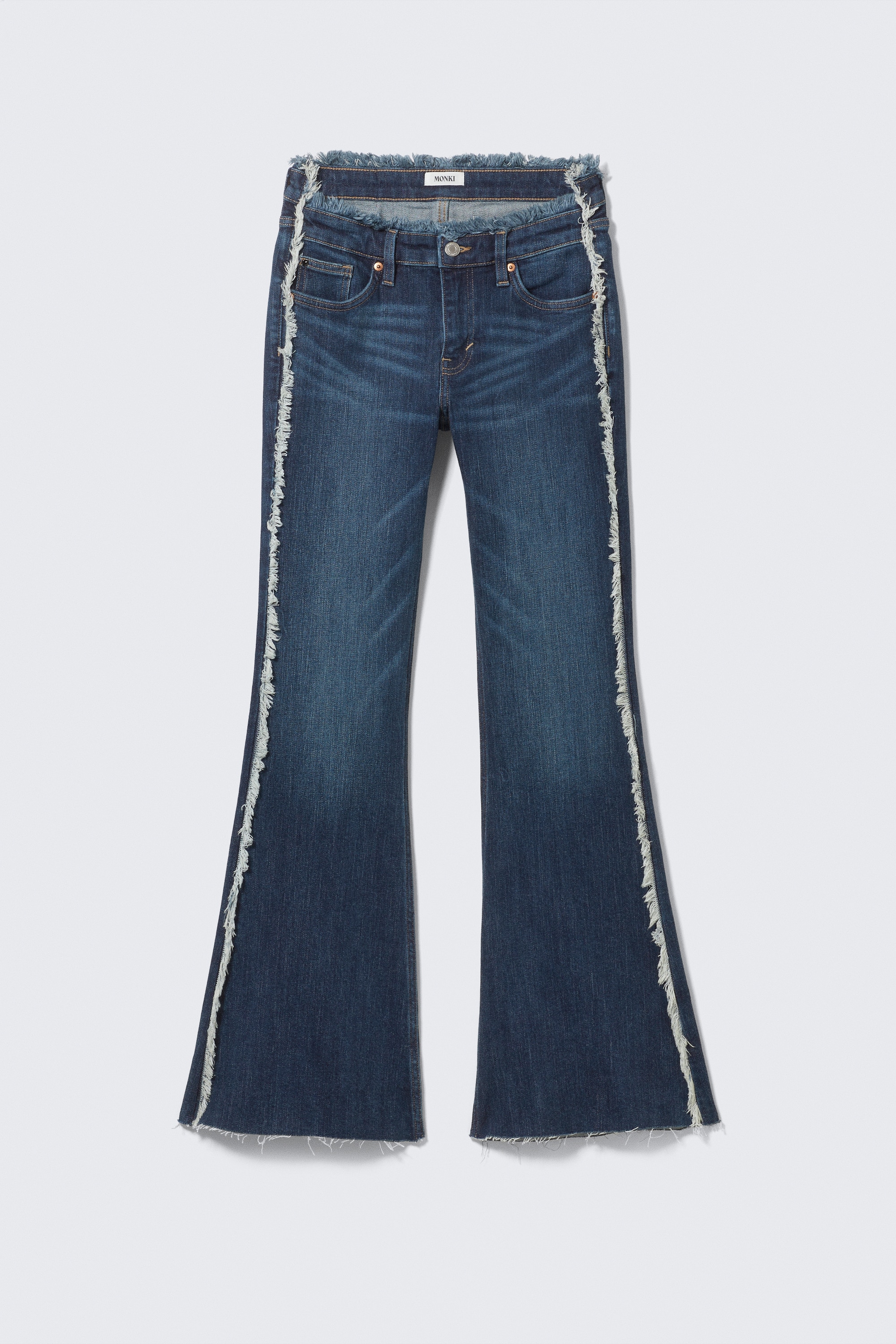 Katsumi Low Rise Frayed Flared Leg Jeans - Summit Blue - Dark Blue