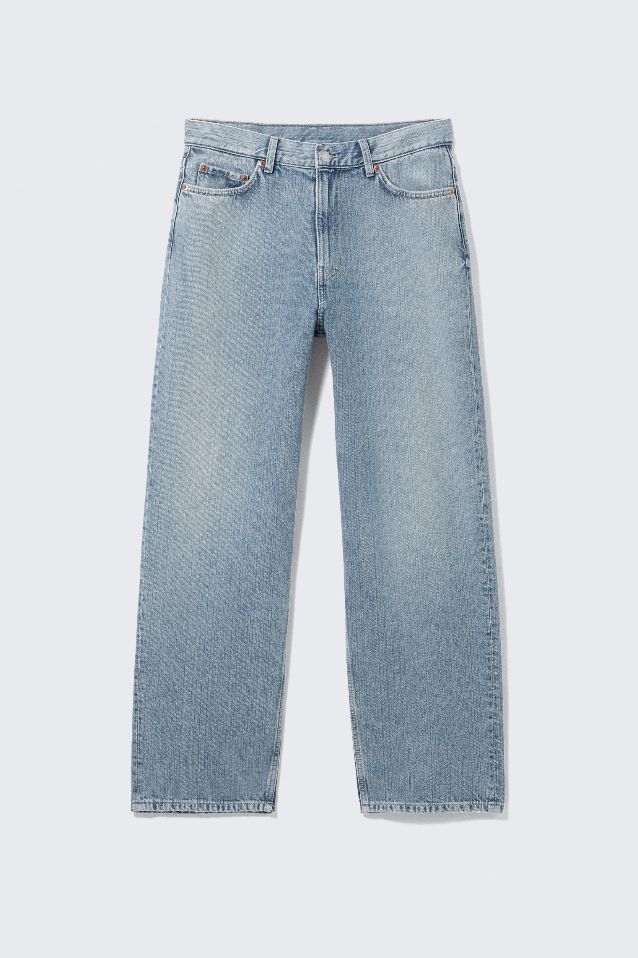 Blue Fade - Medium Blue - Galaxy Mid Rise Loose Straight Leg Unisex Jeans - 6