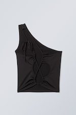 Black - Y2K One Shoulder Top - 1
