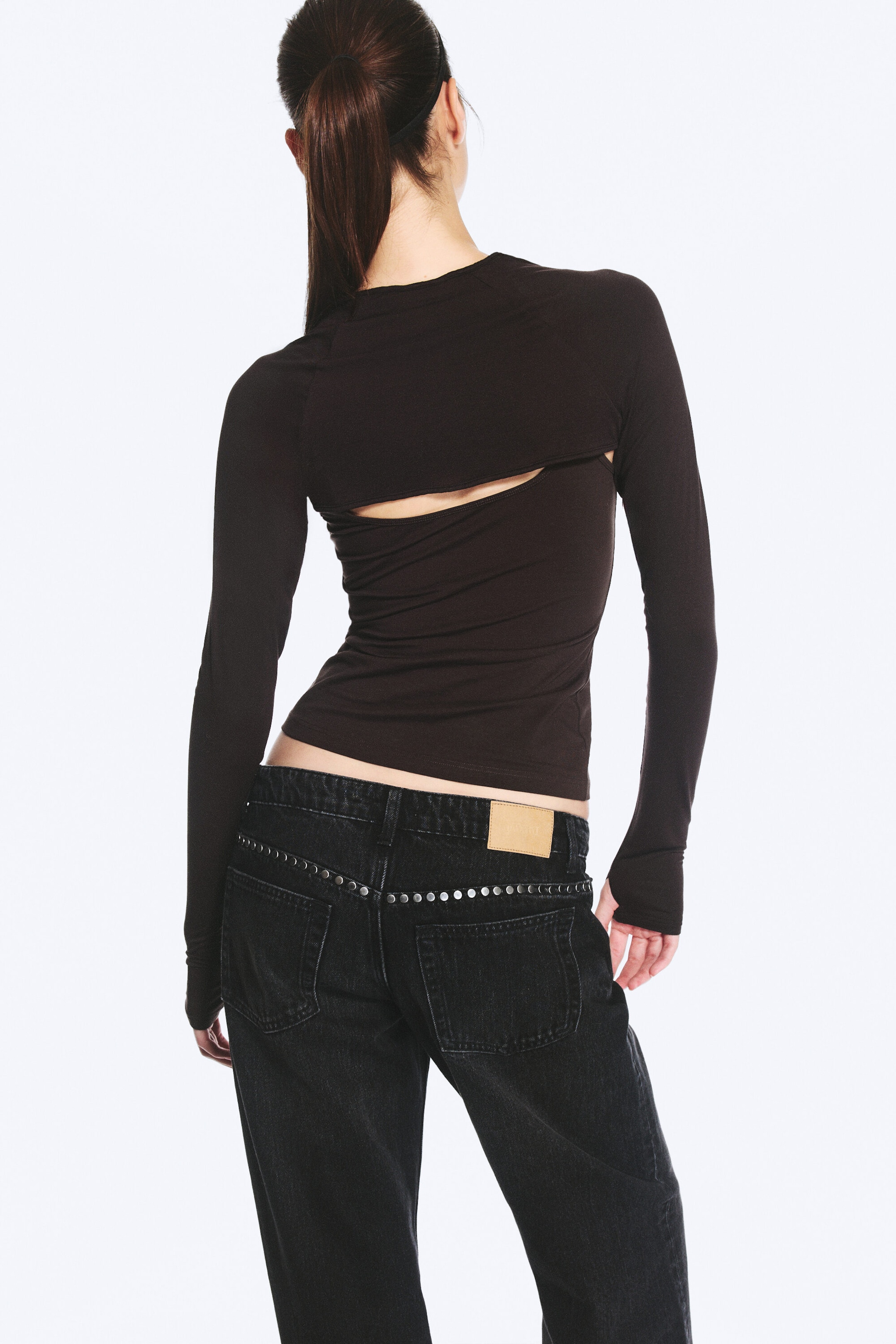 Mørkebrun - Figurnær jerseybolero - 3
