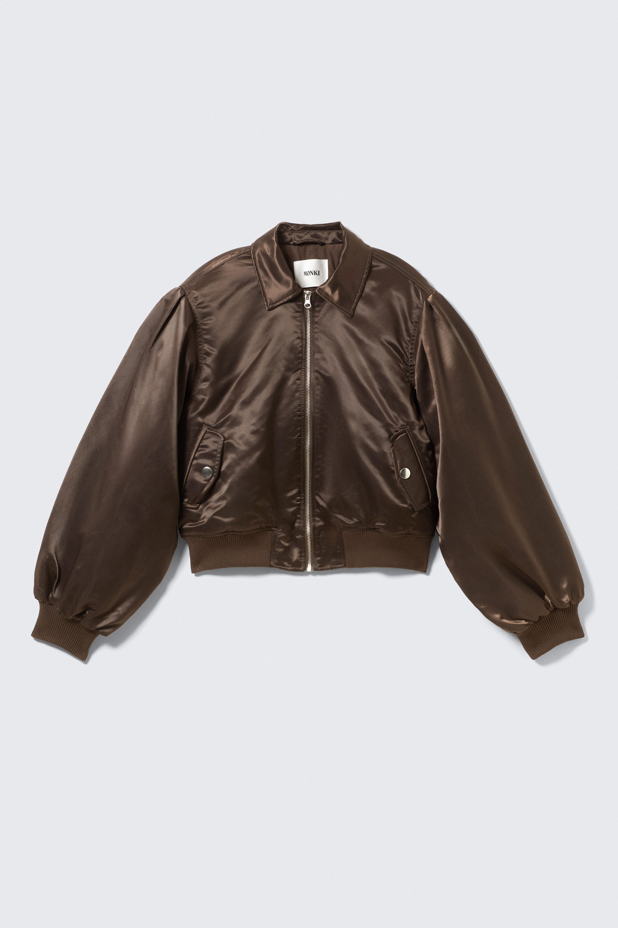 yulia b loose nylon bomber jacket - Dark Brown | Monki EU