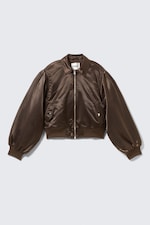Dark Brown - YULIA B LOOSE NYLON BOMBER JACKET - 4