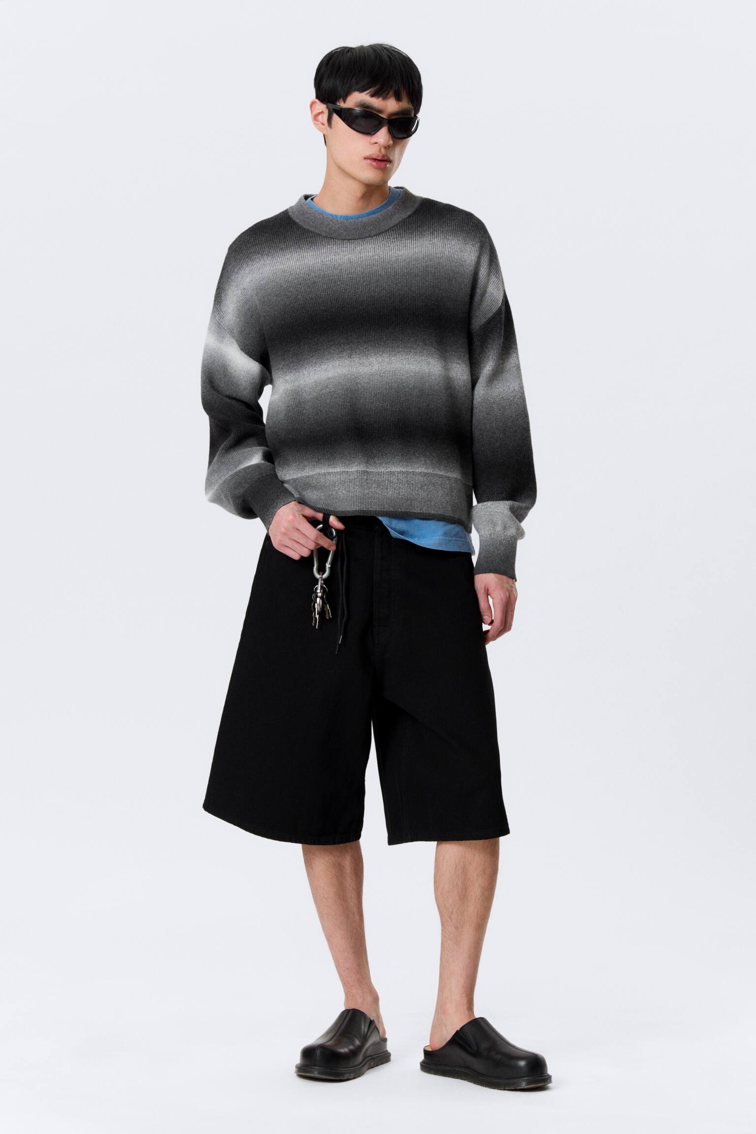 Sweter z bawełnianej dzianiny Relaxed Space-Dyed - Black Space Dye - 1