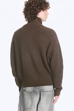 Brunmelert - Avslappet høyhalset strikket cardigan med glidelås - 3