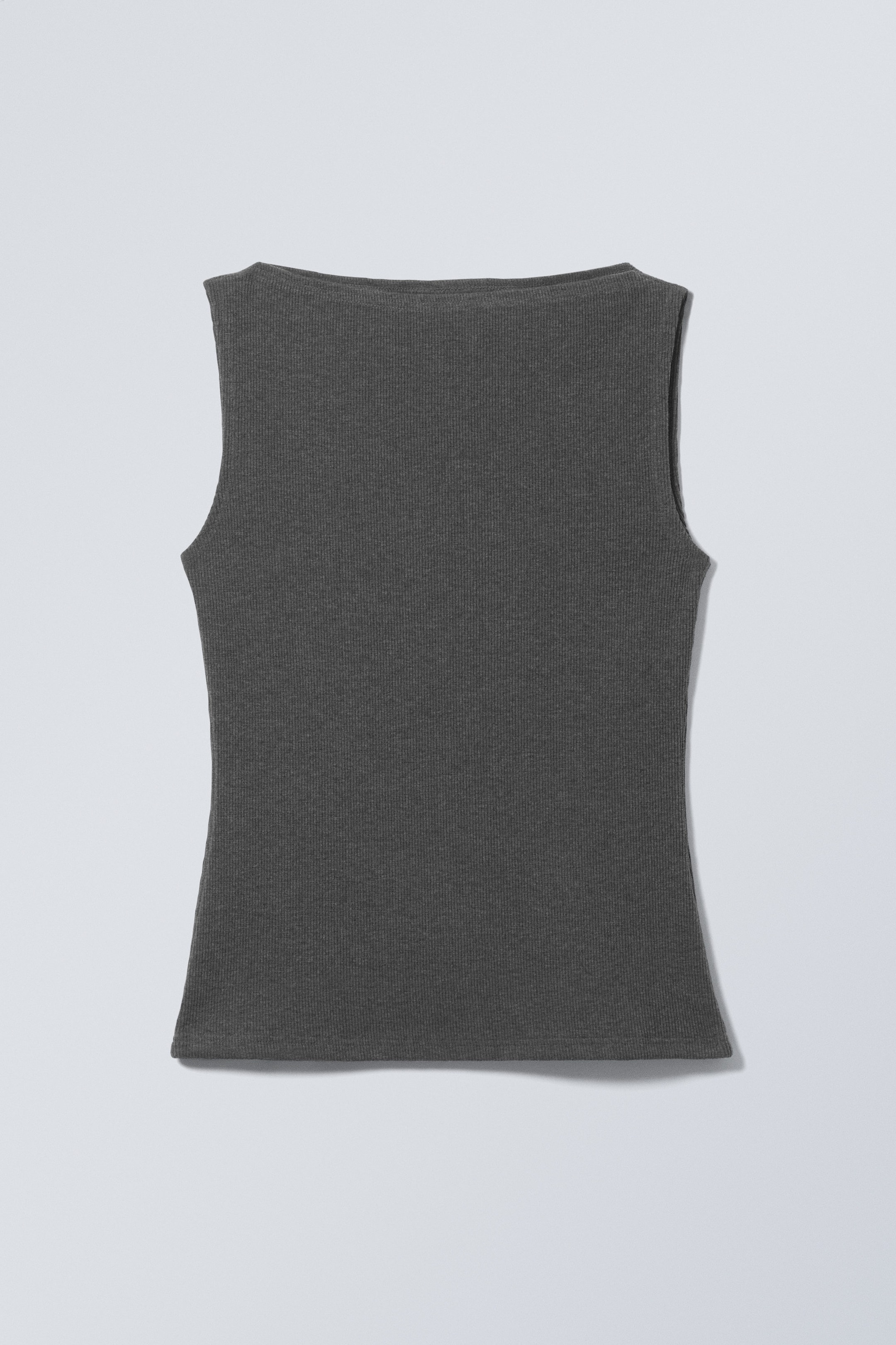 Dunkelgrau meliert - Geripptes Top mit U-Boot-Ausschnitt Annie - 0