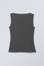 Dunkelgrau meliert - Geripptes Top mit U-Boot-Ausschnitt Annie - 0