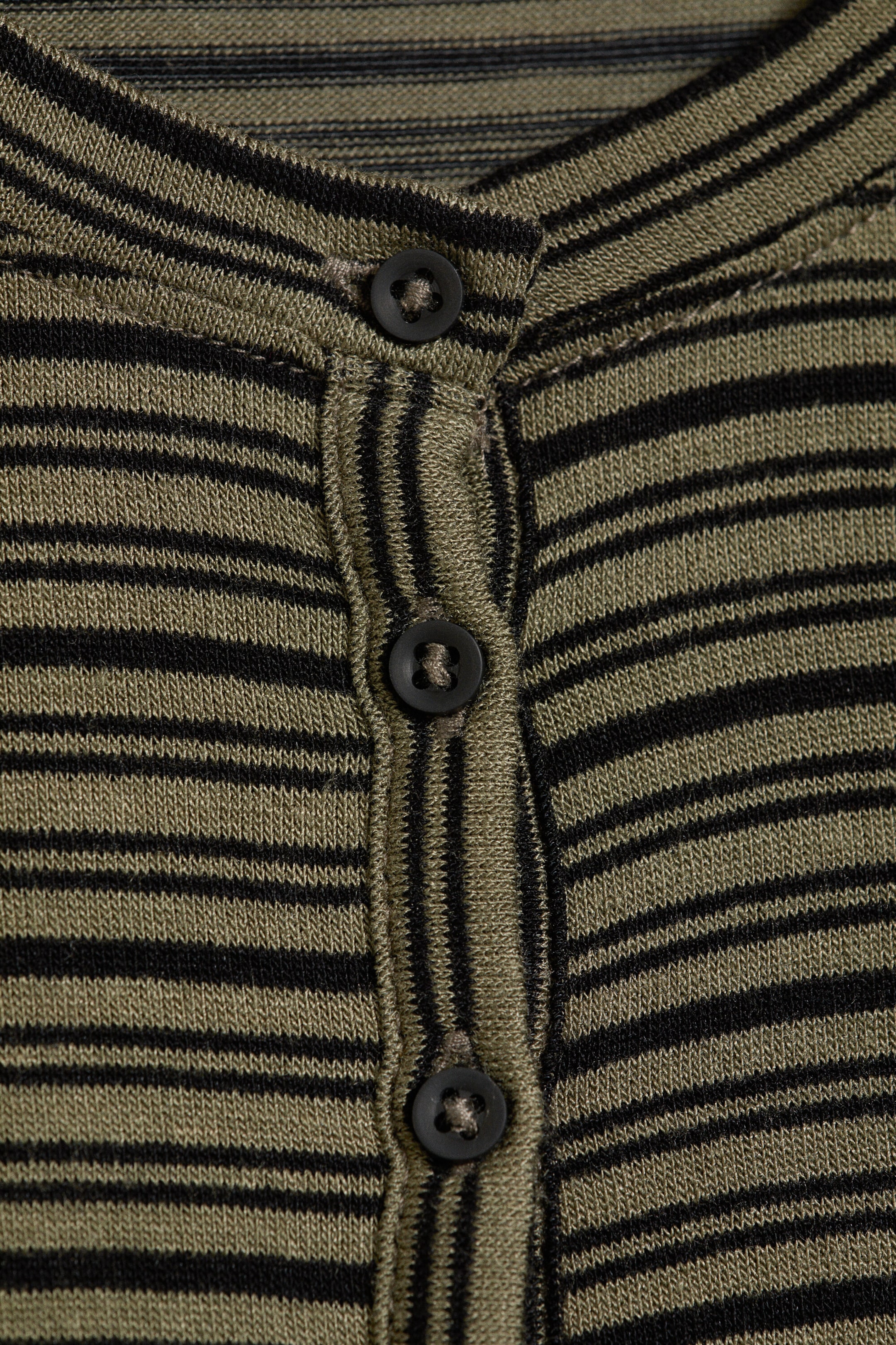 Striped Khaki Green - Slim Long-Sleeved Henley Top - 2