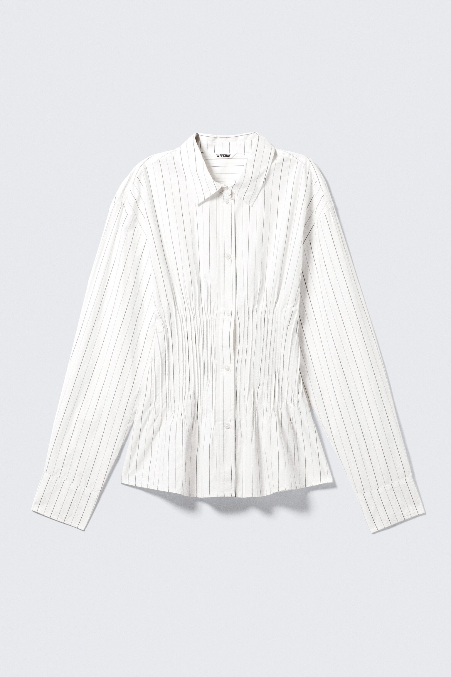 Skjorta i bomullspoplin med rynkad midja - Vit/Svart/Striped Black - 2