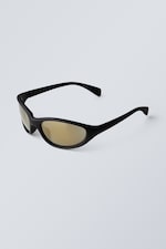 Black w. Golden Lenses - Sporty Oval Sunglasses - 1