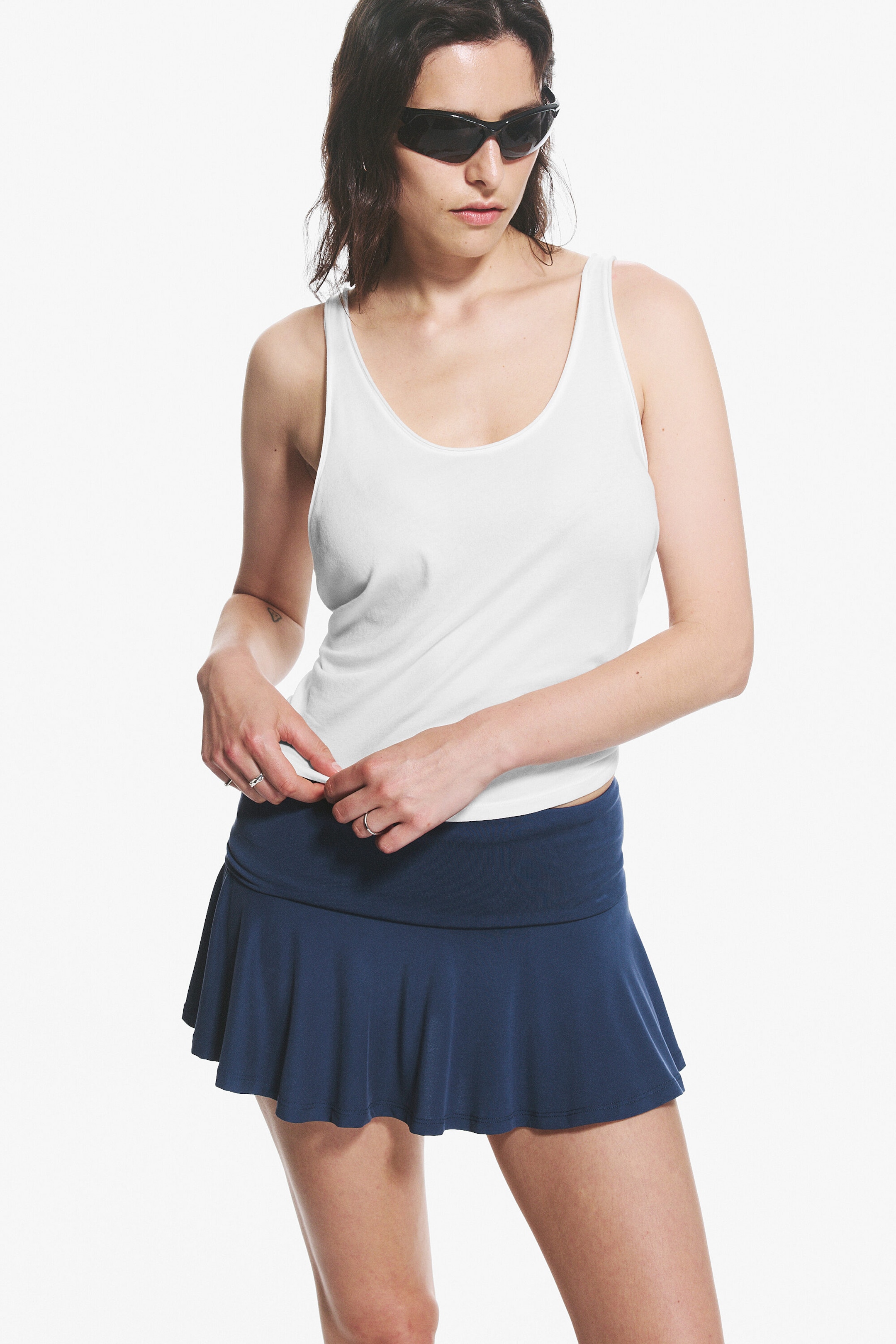Dark Blue - Flared Mid-Rise Mini Skirt - 2