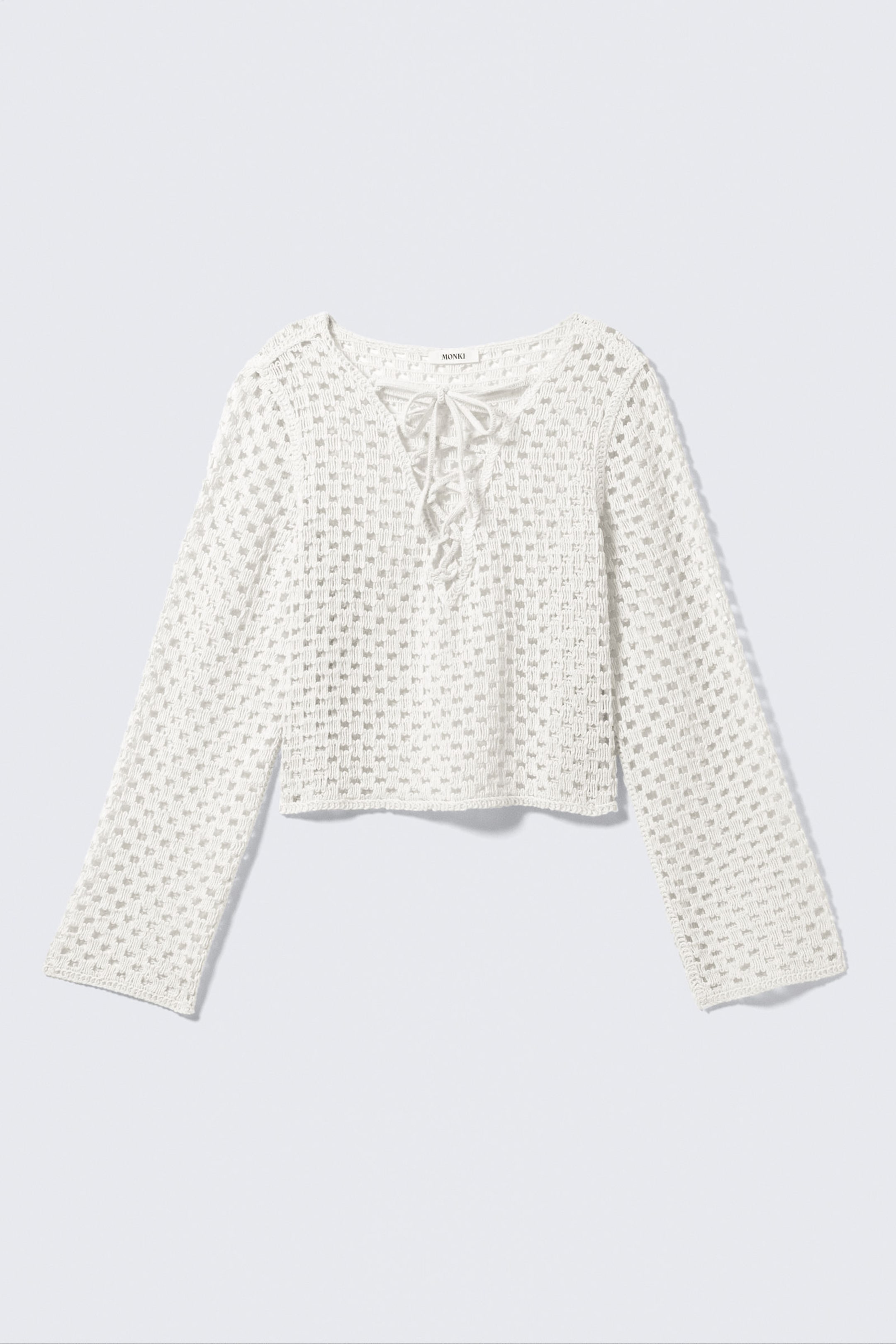 White - Crochet Knit Long-Sleeved Top - 4