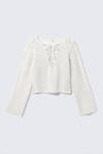 White - Crochet Knit Long-Sleeved Top - 4