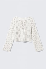 Vit - Långärmad topp i virkad stickning - 0