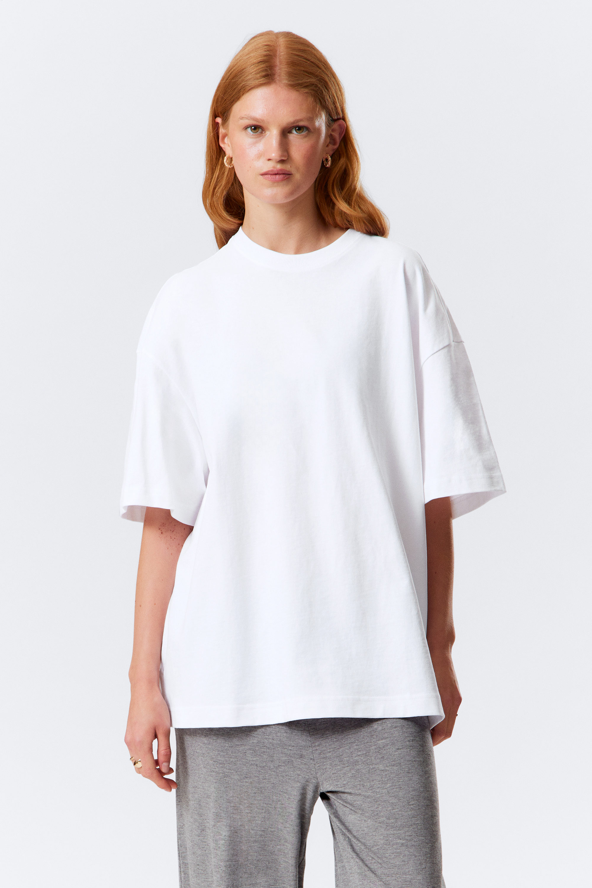 White - Oversized Short-Sleeved Cotton T-shirt - 1