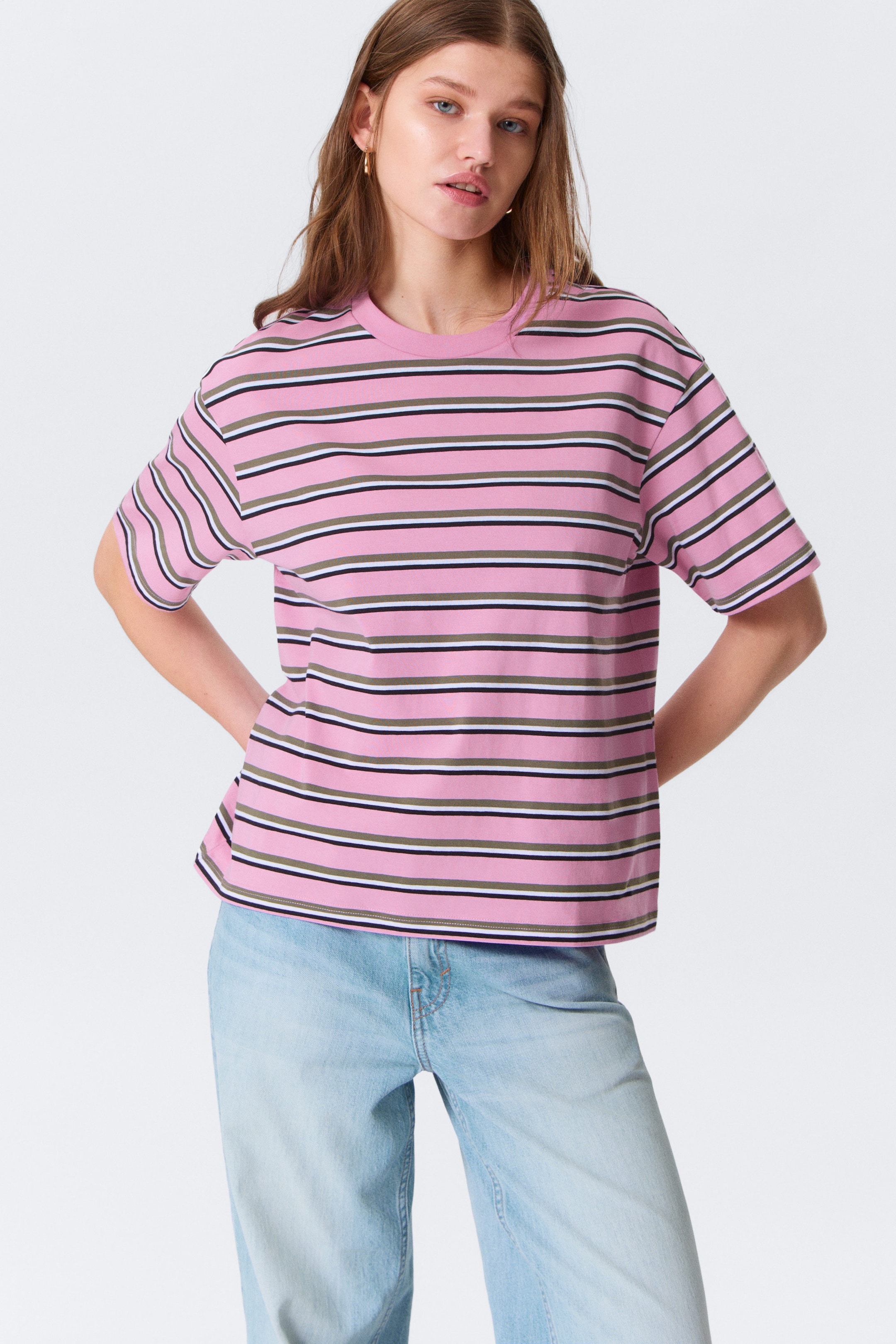 Striped Pink - Boxy Cotton T-shirt - 2