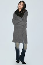 Grey - Fitted Wool-Blend Coat with Faux Fur Collar - 2