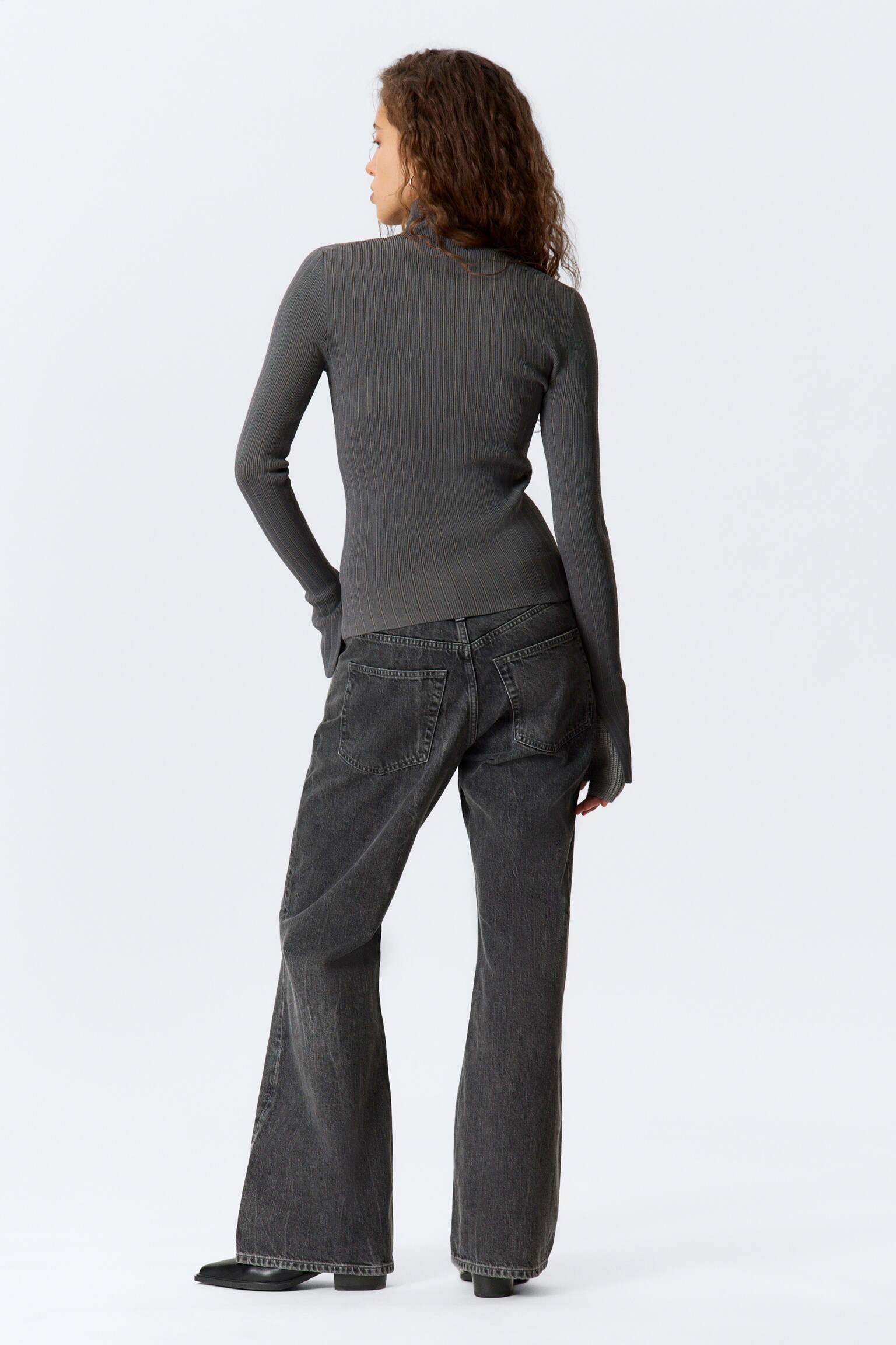 Ribbed Fitted Turtleneck - Ριγέ Σκούρο Γκρι Μελανζέ/Ριγέ Ζιβάγκο σε Σκούρο Μπλε - 4