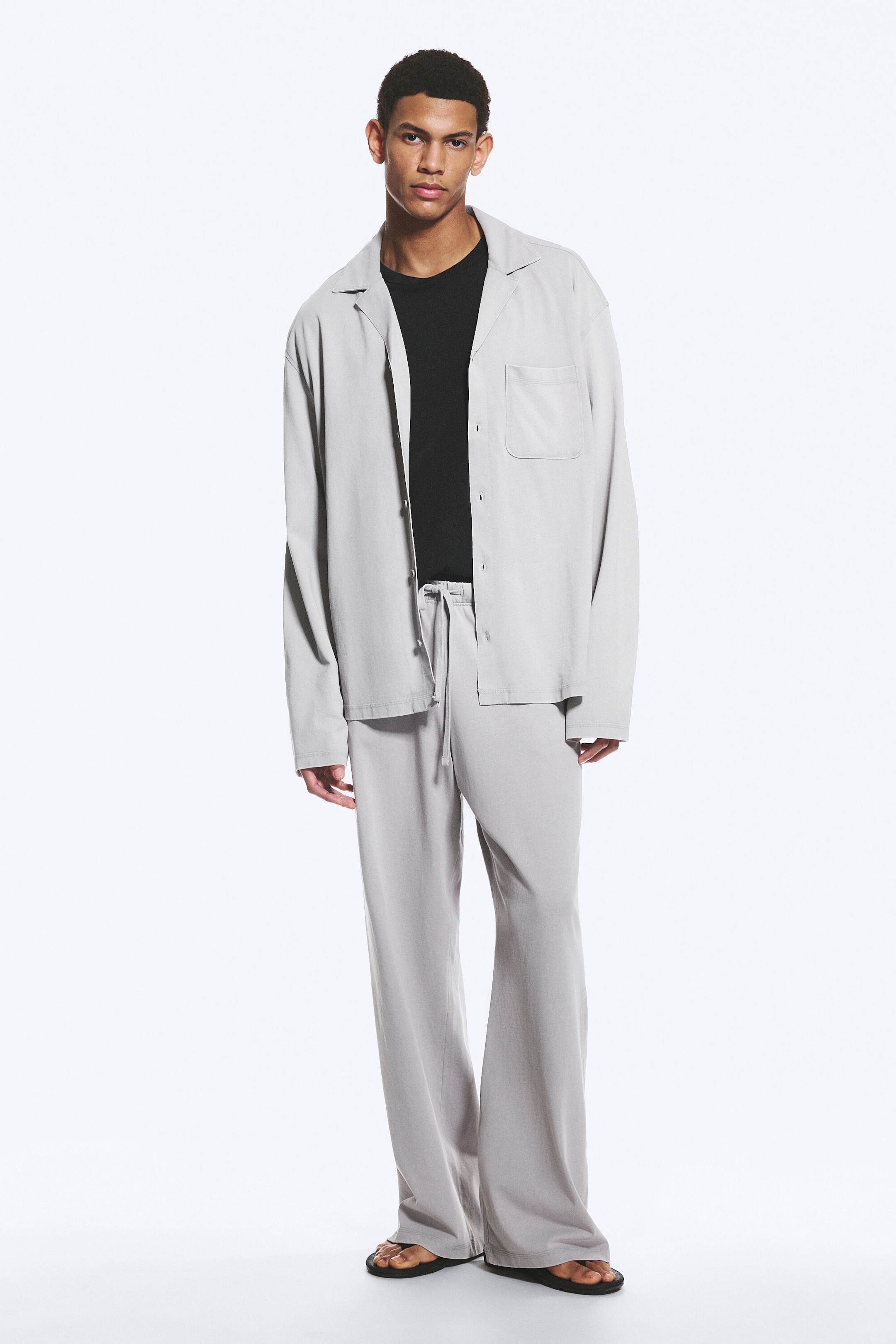 Helles Staubgrau - Weite Pyjamahose aus Baumwolle - 1