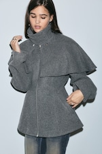 Dark Grey - Wool-Blend Cape-Detail Jacket - 2