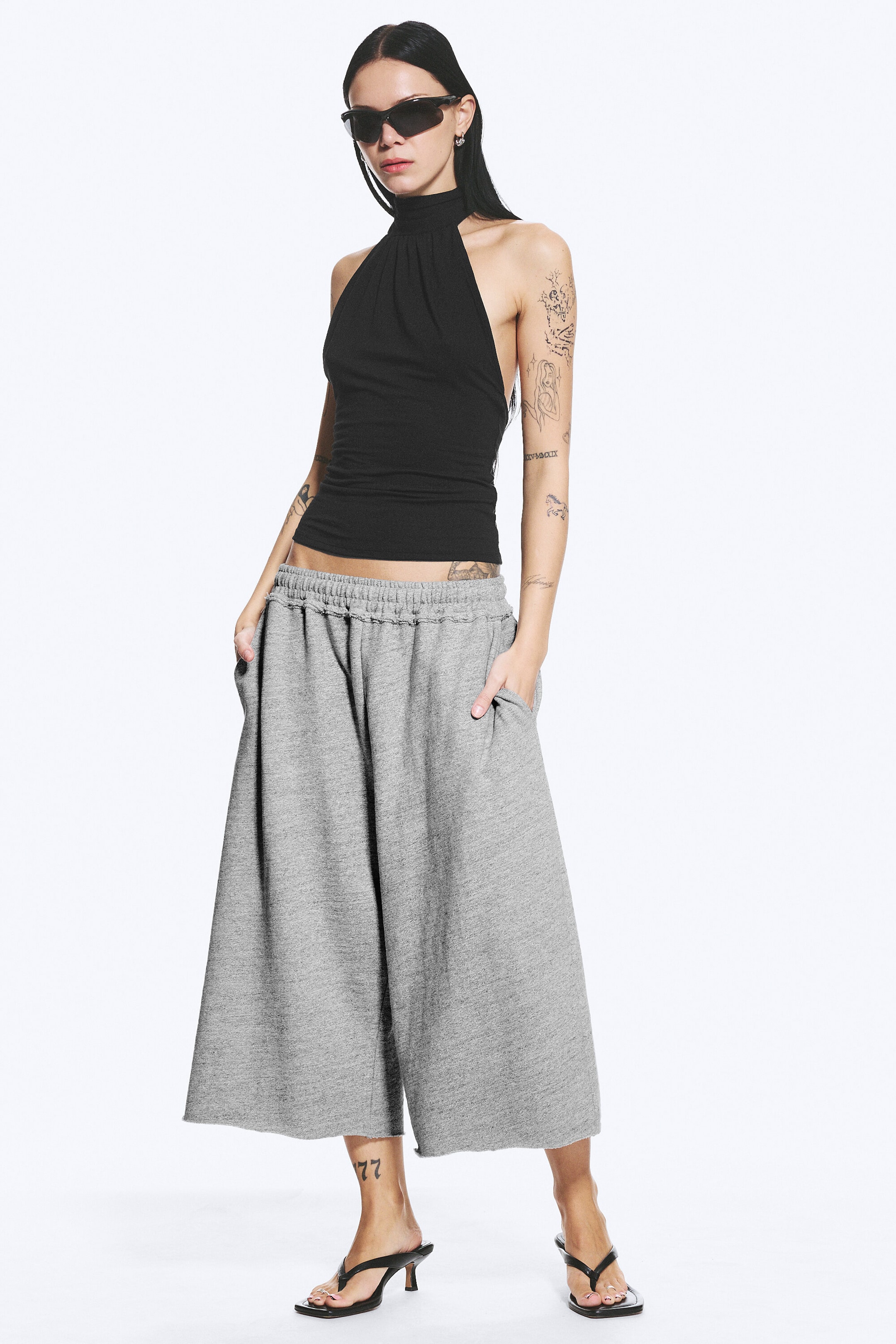 Dimmig Ljusgrå Melange - Avslappnade terry-shorts - 1