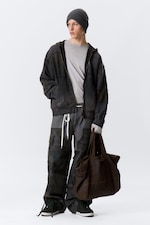 Washed Dark Blue - Washed Patchwork Zip Hoodie - 2