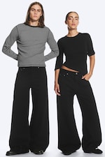 Noir - Jean unisexe Solar à taille mi-haute, coupe loose et jambes larges - 0